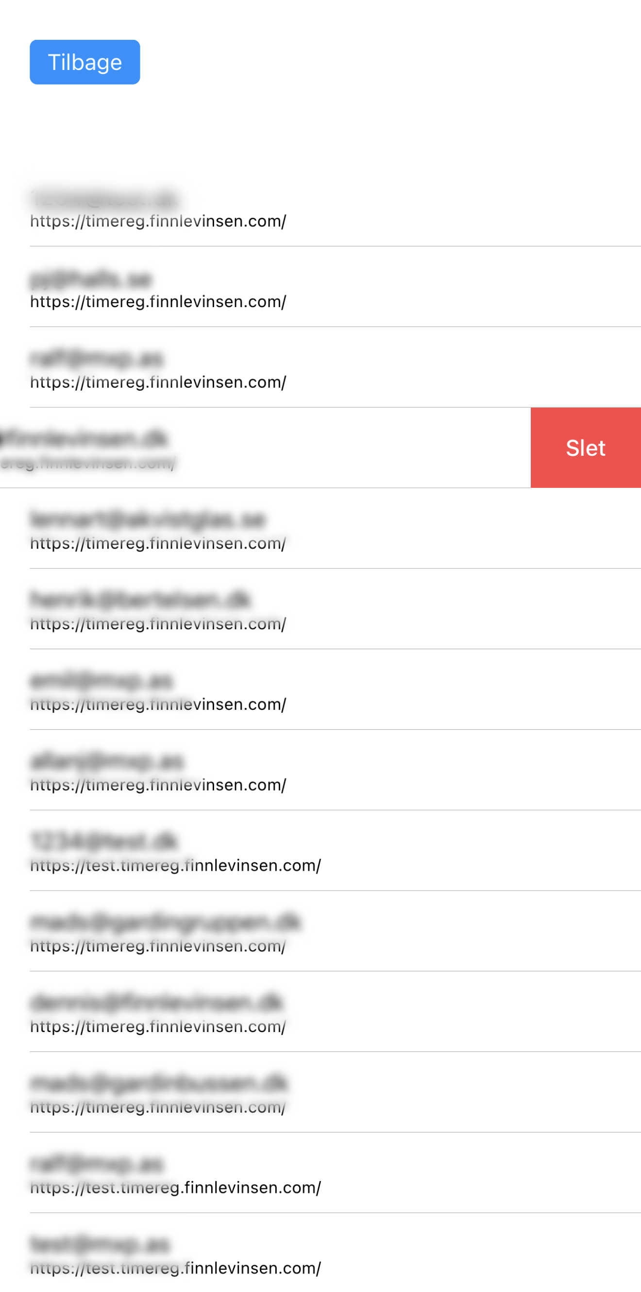 Slet bruger formular i app